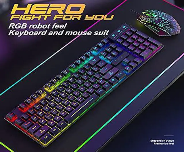 Alt view image 7 of 7 - Gaming Keyboard and Mouse Combo,RGB Rainbow Backlit Keyboard with PC Wired Keyboard+2400DPI 6 Buttons Rainbow LED Gaming Mouse+Mouse Pads for PC PS4 (Black)
