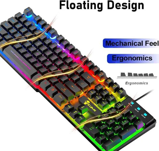 Alt view image 5 of 7 - Gaming Keyboard and Mouse Combo,RGB Rainbow Backlit Keyboard with PC Wired Keyboard+2400DPI 6 Buttons Rainbow LED Gaming Mouse+Mouse Pads for PC PS4 (Black)