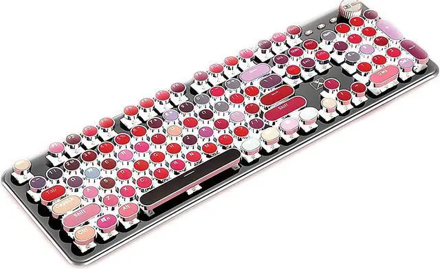 Main image of CORN K520 Lipstick Typewriter Mechanical Gaming Keyboard, Metal Panel Round Retro Backlit 104 Keys Blue Switch Wired Cute Keyboard for Windows/Mac/PC