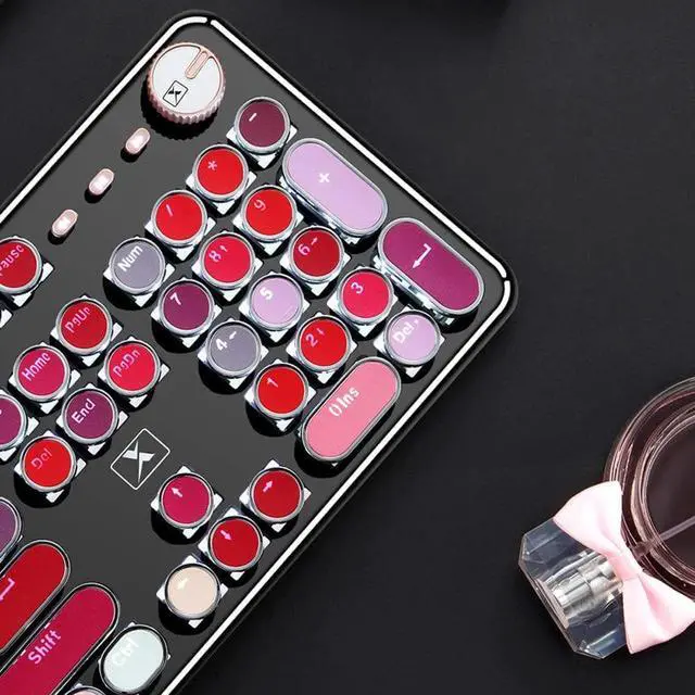 Alt view image 4 of 7 - CORN K520 Lipstick Typewriter Mechanical Gaming Keyboard, Metal Panel Round Retro Backlit 104 Keys Blue Switch Wired Cute Keyboard for Windows/Mac/PC