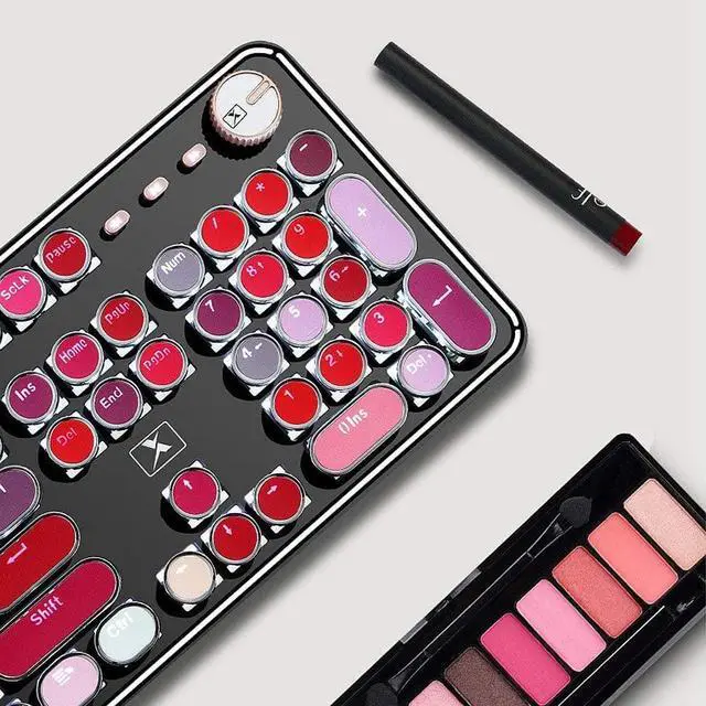 Alt view image 7 of 7 - CORN K520 Lipstick Typewriter Mechanical Gaming Keyboard, Metal Panel Round Retro Backlit 104 Keys Blue Switch Wired Cute Keyboard for Windows/Mac/PC