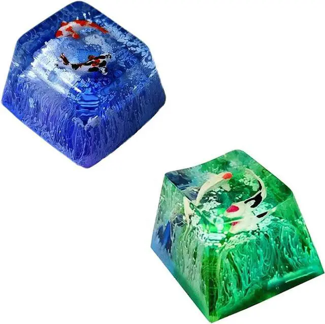 Main image of 2 pcs Handmade Resin Keycaps, Koi Fish Backlit Resin Keyboard Caps for Cherry MX RGB Switch Gaming Mechanical Keyboards DIY Replace.