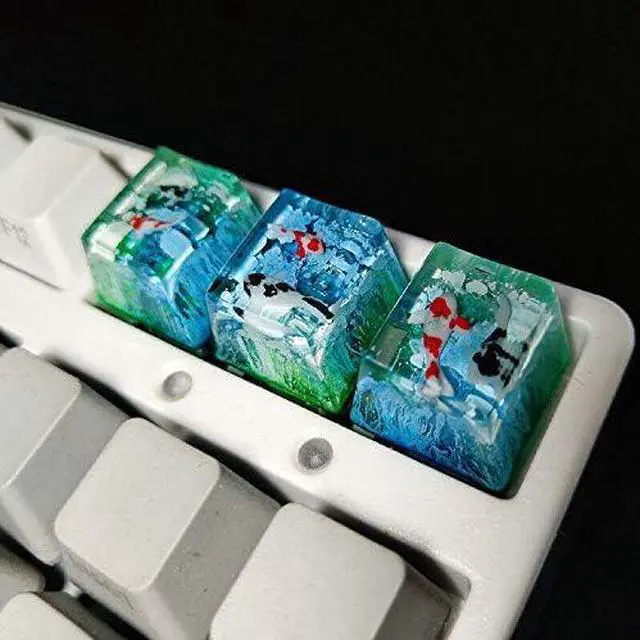Alt view image 2 of 6 - 2 pcs Handmade Resin Keycaps, Koi Fish Backlit Resin Keyboard Caps for Cherry MX RGB Switch Gaming Mechanical Keyboards DIY Replace.