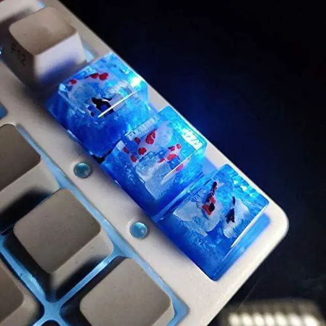 Alt view image 3 of 6 - 2 pcs Handmade Resin Keycaps, Koi Fish Backlit Resin Keyboard Caps for Cherry MX RGB Switch Gaming Mechanical Keyboards DIY Replace.