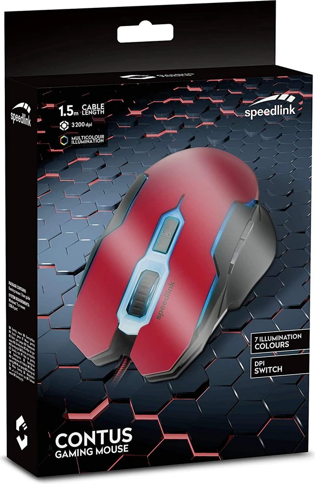 Alt view image 5 of 5 - Speedlink CONTUS Gaming Mouse - 5 Buttons Mouse for Office/Home Office (LED Illumination - Adjustable to 3200 dpi - Ergonomic Shape) for PC/Notebook/Laptop, Black-red