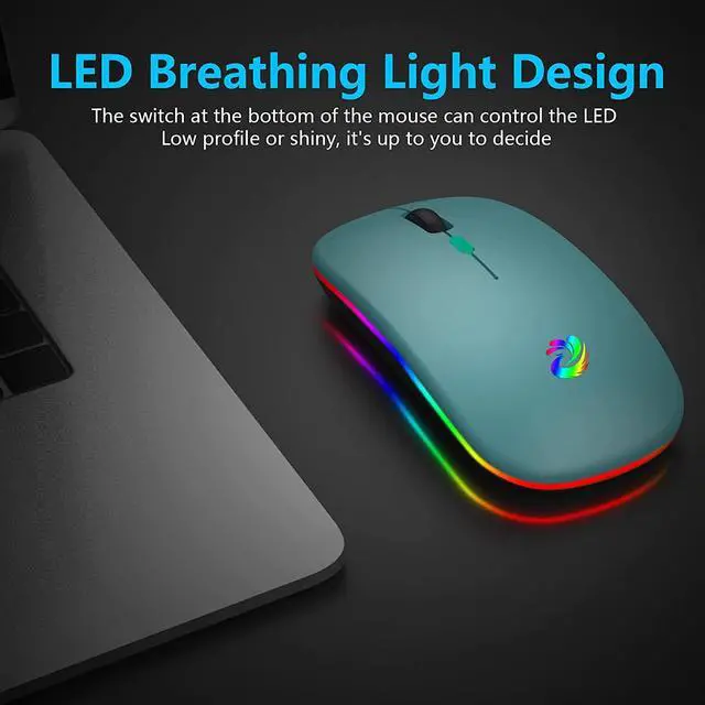 Alt view image 4 of 7 - LED Wireless Mouse, Rechargeable Slim Silent Mice 2.4G Portable Office Optical Mouse with USB Receiver and Type-C Adapter, 3 Adjustable DPI for Laptop, Computer, PC, Notebook, Desktop(Lake Blue)