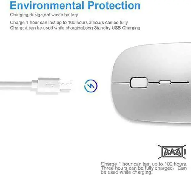 Alt view image 4 of 7 - Bluetooth Mouse for Laptop/iPad/iPhone/Mac(iOS 13.1.2 and Above)/Android PC,Wireless Mouse Slim USB Rechargable Quiet Mice Compatible with Windows/Linux/Notebook/Mac/MacBook Air,Silver