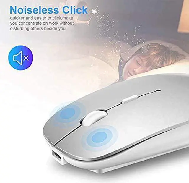 Alt view image 2 of 7 - Bluetooth Mouse for Laptop/iPad/iPhone/Mac(iOS 13.1.2 and Above)/Android PC,Wireless Mouse Slim USB Rechargable Quiet Mice Compatible with Windows/Linux/Notebook/Mac/MacBook Air,Silver