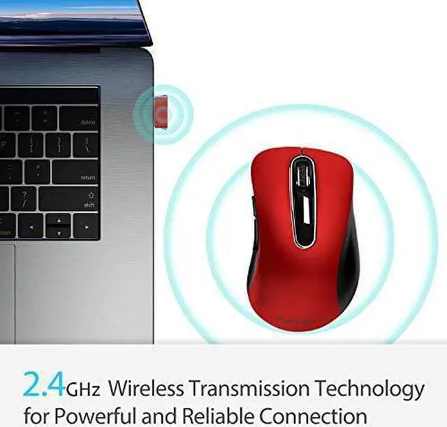 Alt view image 2 of 7 - 2.4G Wireless Mouse 1200 DPI Mobile Optical Cordless Mouse with USB Receiver Portable Computer Mice for Laptop PC Desktop MacBook 5 Buttons Red