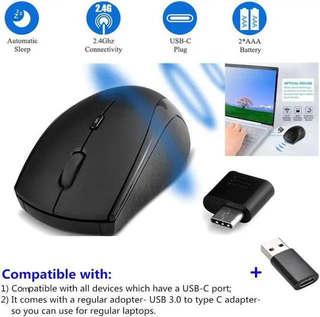 Alt view image 3 of 5 - Huifen Type C Wireless Mouse, USB C Gaming Wireless Mice 2.4G Silent Ergonomic with 3 DPI Levels Compatible with Samsung Chromebook, Google Pixelbook, Dell, HP OMEN, More Device (Black)