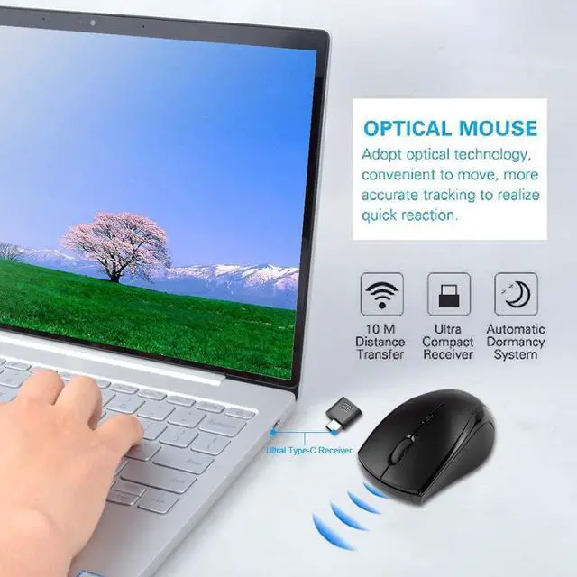 Alt view image 5 of 5 - Huifen Type C Wireless Mouse, USB C Gaming Wireless Mice 2.4G Silent Ergonomic with 3 DPI Levels Compatible with Samsung Chromebook, Google Pixelbook, Dell, HP OMEN, More Device (Black)
