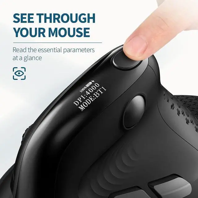 Alt view image 2 of 7 - DeLUX Seeker Wireless Ergonomic Vertical Mouse with OLED Screen, BT and USB Receiver, Connect with Up to 4 Devices, Thumb Wheel, 4000DPI, Programmable Rechargeable Silent Mouse(M618XSD-Black)