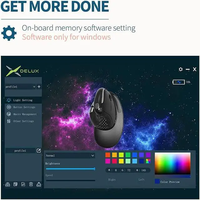 Alt view image 7 of 7 - DeLUX Seeker Wireless Ergonomic Vertical Mouse with OLED Screen, BT and USB Receiver, Connect with Up to 4 Devices, Thumb Wheel, 4000DPI, Programmable Rechargeable Optical Mouse(M618XSD-White)