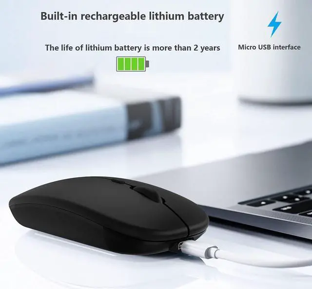 Alt view image 3 of 7 - Wireless Bluetooth Mouse for Apple iPad iPhone MacBook Android Samsung Tablet Phone Dual-Mode Rechargeable 2.4G Portable Computer Mice for Windows Laptop Notebook PC Mac Desktop USB Receiver (Black)