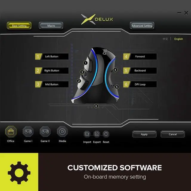 Alt view image 4 of 7 - DELUX Wired Ergonomic Mouse with 7200DPI, Vertical Mouse Large with 6 Programmble Buttons, Blue LED Light, On-Board Software and Removable Palm Rest for PC Computer Laptop(M618PU-Black)