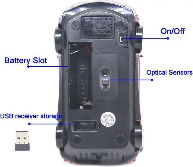 Alt view image 4 of 4 - Ai5G Wireless Mouse Sports Car Mouse USB Computer Mice Optical 2.4GHz with Headlight 1600DPI for PC Laptop MAC (Red)