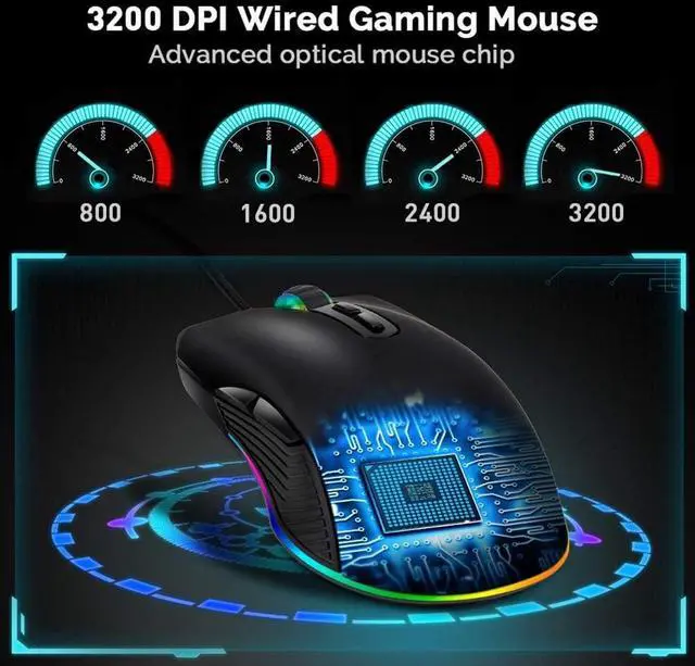 Alt view image 2 of 7 - FIRSTMEMORY USB C Ergonomic Wired RGB Gaming Mouse - Optical with Adjustable DPI 800/1600/2400/3200 - Compatible with Notebook, PC, Laptop, MacBook and All Type-C Devices (Black)
