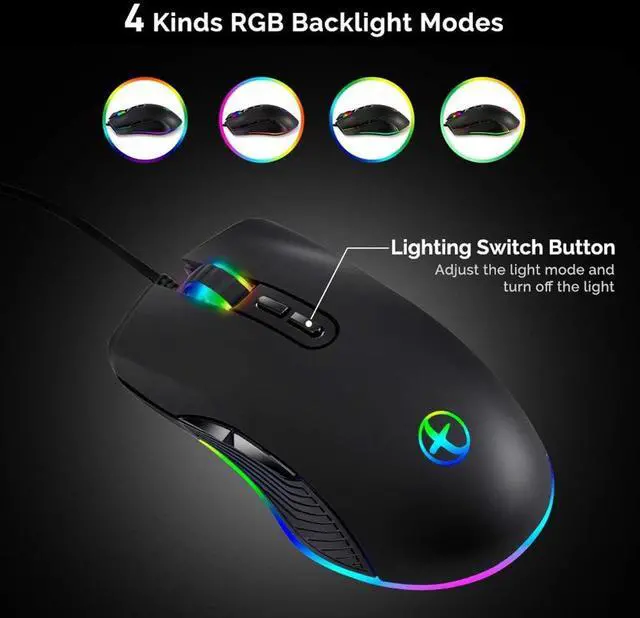 Alt view image 3 of 7 - FIRSTMEMORY USB C Ergonomic Wired RGB Gaming Mouse - Optical with Adjustable DPI 800/1600/2400/3200 - Compatible with Notebook, PC, Laptop, MacBook and All Type-C Devices (Black)