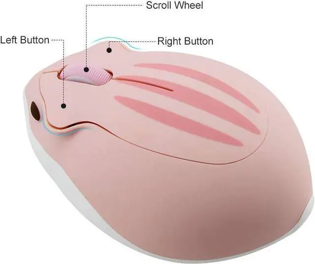 Alt view image 3 of 7 - Cute Hamster Mouse,Wireless Mouse 2.4 Ghz 1200 DPI Less Noise Cartoon Animal Shape Portable Optical Mice with USB Receiver for Notebook Windows Computer PC Laptop Gift Kids(Pink)