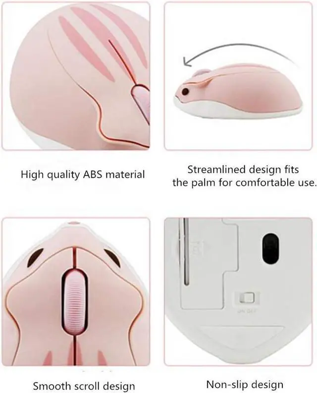 Alt view image 5 of 7 - Cute Hamster Mouse,Wireless Mouse 2.4 Ghz 1200 DPI Less Noise Cartoon Animal Shape Portable Optical Mice with USB Receiver for Notebook Windows Computer PC Laptop Gift Kids(Pink)