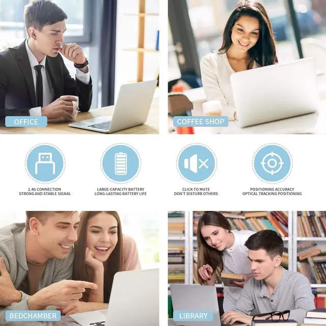 Alt view image 5 of 7 - Wireless Mouse, 2.4G Noiseless Mouse with USB Receiver Portable Computer Mice for PC, Laptop and Windows/Mac/Linux (Blue)