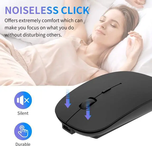 Alt view image 3 of 7 - Wireless Mouse,Slim 2.4G Noiseless Mouse with USB Nano Receiver,Rechargeable Wireless Mouse for Laptop,PC,Computer,Notebook (Black)