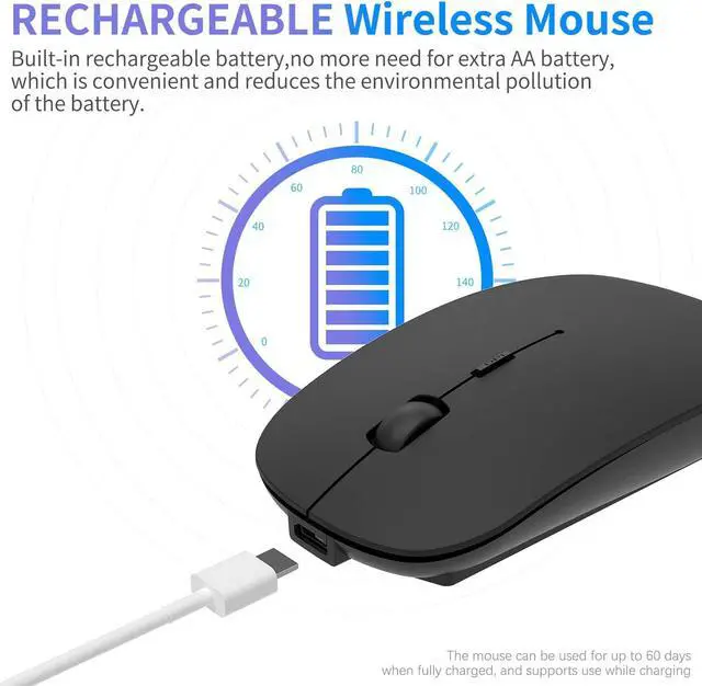 Alt view image 2 of 7 - Wireless Mouse,Slim 2.4G Noiseless Mouse with USB Nano Receiver,Rechargeable Wireless Mouse for Laptop,PC,Computer,Notebook (Black)