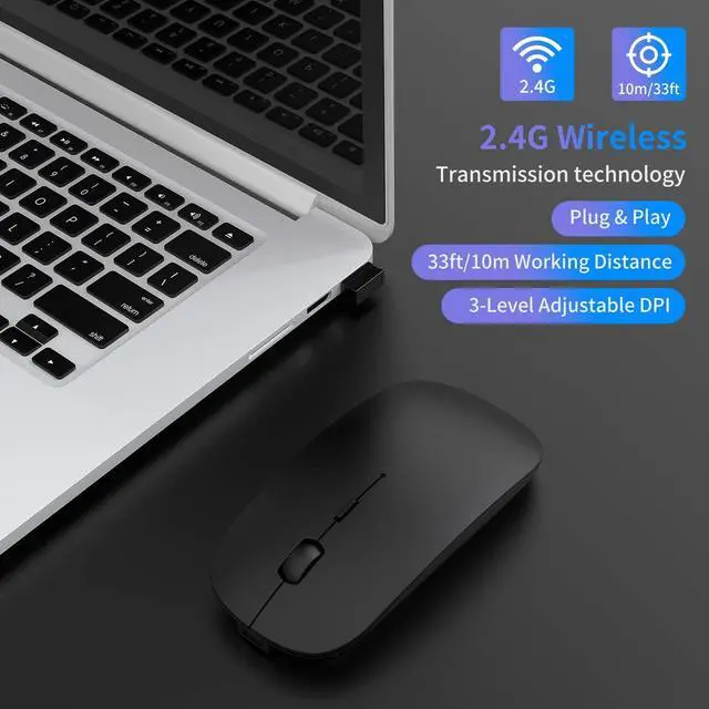Alt view image 4 of 7 - Wireless Mouse,Slim 2.4G Noiseless Mouse with USB Nano Receiver,Rechargeable Wireless Mouse for Laptop,PC,Computer,Notebook (Black)