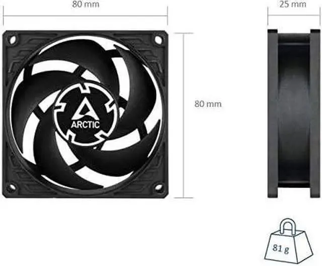 Alt view image 7 of 7 - ARCTIC P8 PWM PST - 80 mm Case Fan with PWM Sharing Technology (PST), Pressure-optimised, Quiet Motor, Computer, Fan Speed: 200-3000 RPM - Black