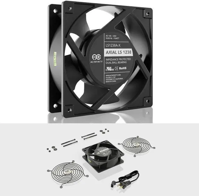 Alt view image 2 of 7 - AC Infinity AXIAL LS1238, Quiet Muffin Fan, 120V AC 120mm x 38mm Low Speed, UL-Certified for DIY Cooling Ventilation Exhaust Projects