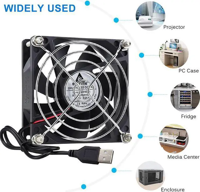 Alt view image 3 of 7 - GDSTIME 80mm USB Fan, 80mm x 25mm 8025 Brushless Computer Case Cooling Fan