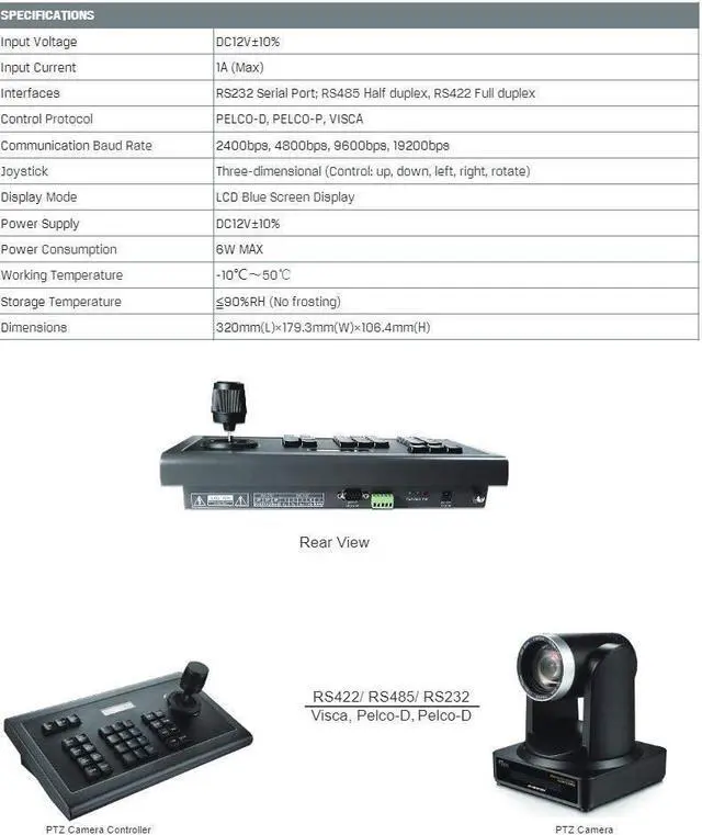 Alt view image 7 of 7 - AVMATRIX PKC1000 3D Joystick PTZ Camera Keyboard Controller RS-232/422/485 Communication