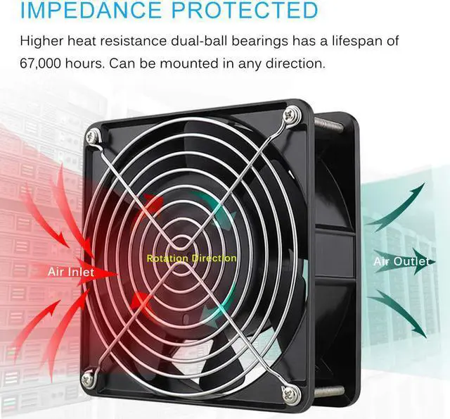 Alt view image 4 of 7 - GDSTIME AXIAL Fan 12038, 110V 120V AC 120mm Fan, Ventilation Exhaust Projects Cooling Fan