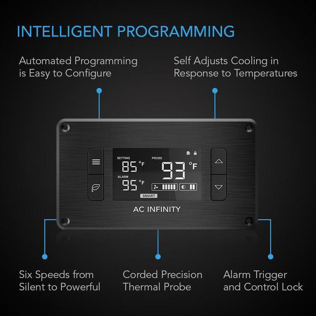 Alt view image 3 of 7 - AC Infinity AIRPLATE T8, Quiet Cooling Dual-Fan System 6" with Thermostat Control, for Home Theater AV Cabinets
