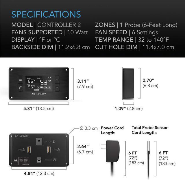 Alt view image 7 of 7 - AC Infinity AIRPLATE T8, Quiet Cooling Dual-Fan System 6" with Thermostat Control, for Home Theater AV Cabinets