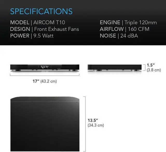 Alt view image 6 of 7 - AC Infinity AIRCOM T10, Quiet Cooling Blower Fan System 17" Front-Exhaust, for Receivers, Amps, DVR, AV Cabinet Components