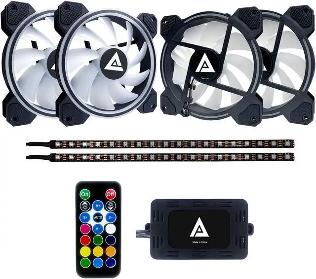 Alt view image 2 of 4 - Apevia ET42-RGB Electro 120mm Silent RGB Color Changing LED Fan with Remote Control, 28x LEDs & 8X Anti-Vibration Rubber Pads w/ 2 Magnetic LED Strips (4+2-pk)