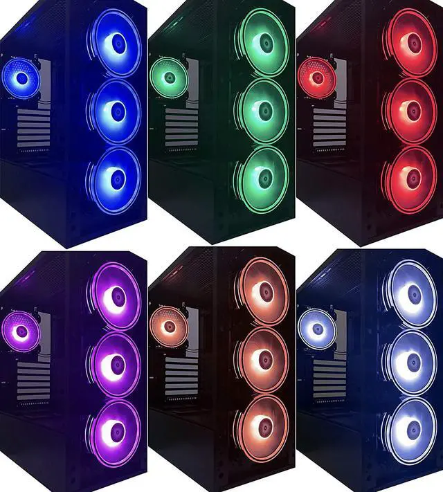 Alt view image 3 of 4 - Apevia ET42-RGB Electro 120mm Silent RGB Color Changing LED Fan with Remote Control, 28x LEDs & 8X Anti-Vibration Rubber Pads w/ 2 Magnetic LED Strips (4+2-pk)