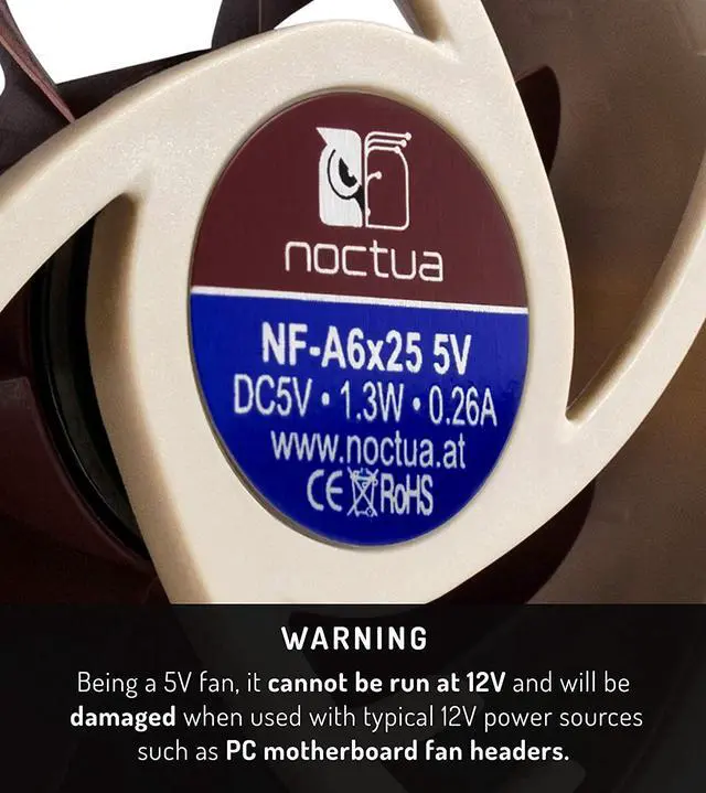 Alt view image 2 of 7 - Noctua NF-A6x25 5V, Premium Quiet Fan, 3-Pin, 5V Version (60mm, Brown)