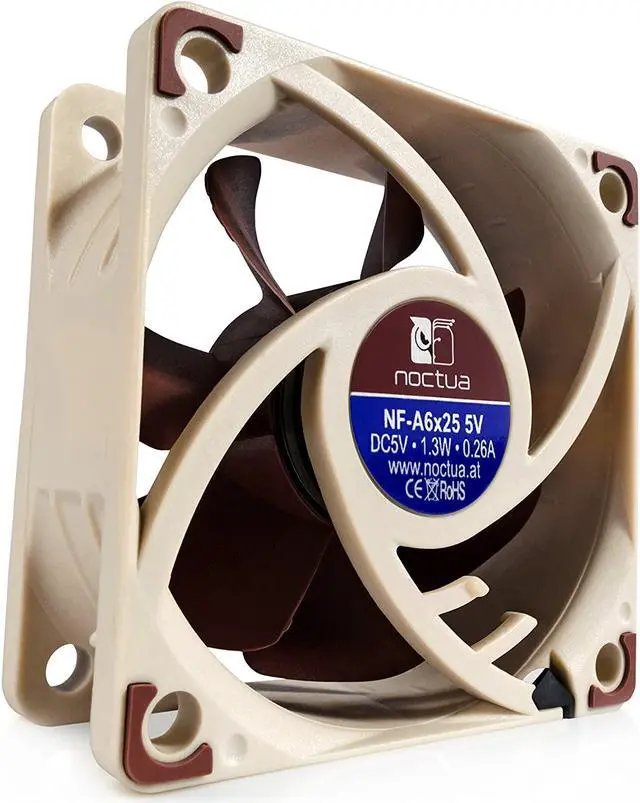 Alt view image 4 of 7 - Noctua NF-A6x25 5V, Premium Quiet Fan, 3-Pin, 5V Version (60mm, Brown)