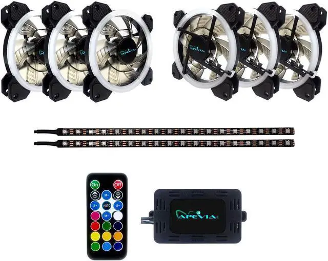Alt view image 2 of 7 - Apevia ST6P2-RGB Spectra 120mm Silent Dual Ring RGB Color Changing LED Fan with Remote Control, 16x LEDs & 8X Anti-Vibration Rubber Pads w/ 2 Magnetic LED Strips (6+2-pk)