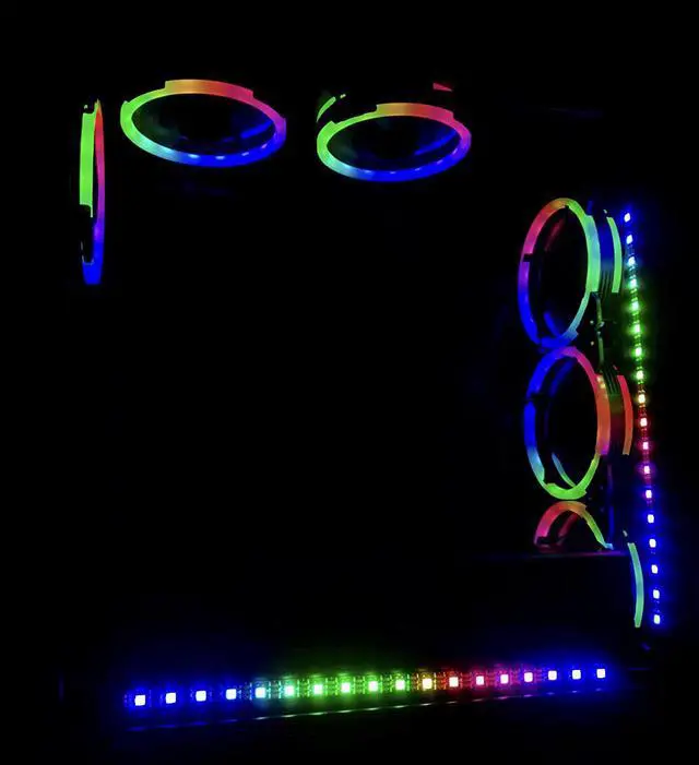 Alt view image 6 of 7 - Apevia ST6P2-RGB Spectra 120mm Silent Dual Ring RGB Color Changing LED Fan with Remote Control, 16x LEDs & 8X Anti-Vibration Rubber Pads w/ 2 Magnetic LED Strips (6+2-pk)