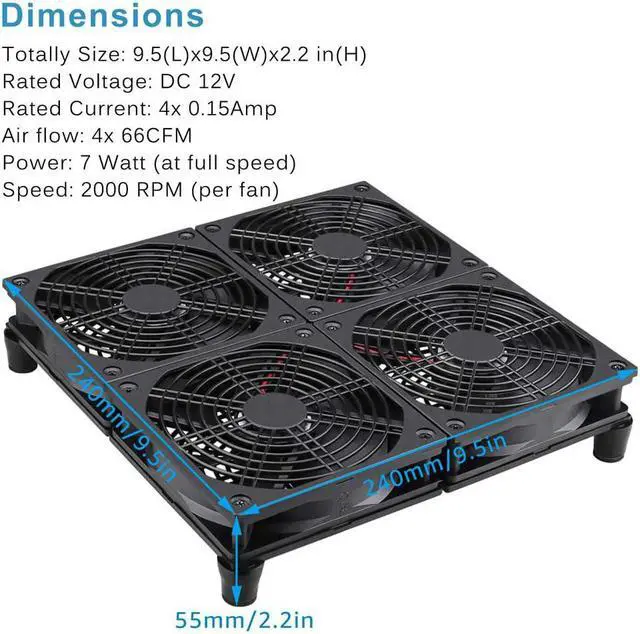 Alt view image 6 of 7 - Rounter TV Box Cooling Fan with Speed Control 182CFM Big Airflow Cooling for ASUS GT/RT-AC5300 Router TV Box Cooling Frame
