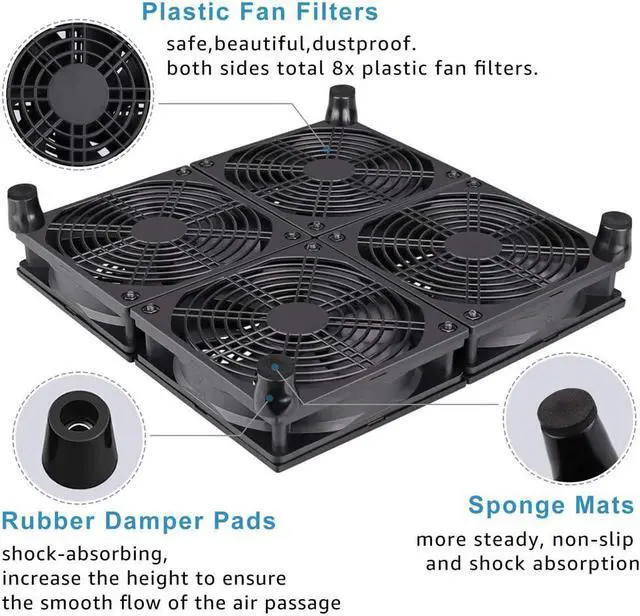 Alt view image 4 of 7 - Rounter TV Box Cooling Fan with Speed Control 182CFM Big Airflow Cooling for ASUS GT/RT-AC5300 Router TV Box Cooling Frame