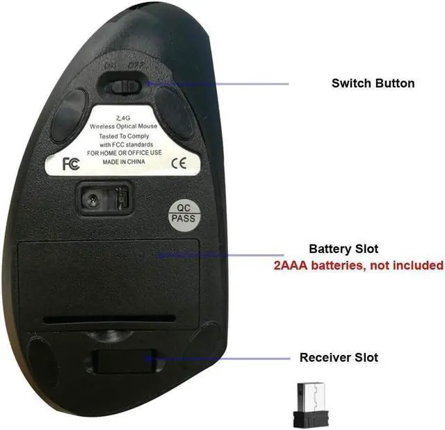 Alt view image 6 of 7 - Wireless Vertical Mouse, 2.4G Wireless Ergonomic Optical Mouse with 3 Adjustable 800/1200 /1600 DPI, More Suitable for Big Hands