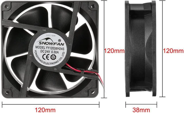 Alt view image 4 of 5 - uxcell® 120mm x 38mm 24V DC 12cm Industrial Cooling Fan 115 CFM High Airflow Long Life Sleeve Bearing
