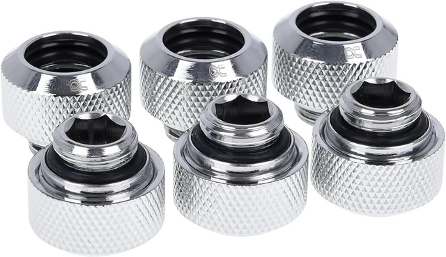 Alt view image 5 of 11 - Alphacool Eiszapfen 13mm HardTube compression fitting G1/4 for plexi- brass tubes (rigid or hard tubes) - knurled - chrome sixpack
