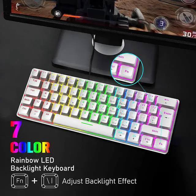 Alt view image 6 of 7 - Mechanical Gaming Keyboard Honeycomb Mouse RGB Headset with Rainbow Backlight Ergonomic 62Key Layout Anti-Ghosting Adjustable Mic 6400DPI Mice Type-C Wired for PC MAC Gamer Typist(White/Red Switch)