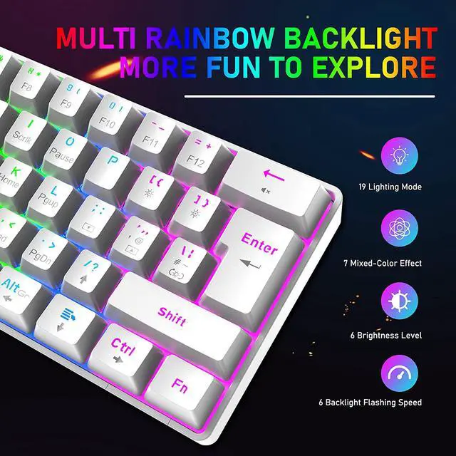 Alt view image 5 of 7 - Mechanical Gaming Keyboard Honeycomb Mouse RGB Headset with Rainbow Backlight Ergonomic 62Key Layout Anti-Ghosting Adjustable Mic 6400DPI Mice Type-C Wired for PC MAC Gamer Typist(White/Red Switch)
