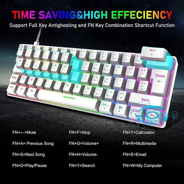 Alt view image 7 of 7 - Mechanical Gaming Keyboard Honeycomb Mouse RGB Headset with Rainbow Backlight Ergonomic 62Key Layout Anti-Ghosting Adjustable Mic 6400DPI Mice Type-C Wired for PC MAC Gamer Typist(White/Red Switch)